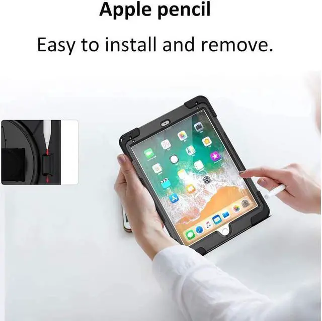 Alt view image 6 of 7 - BONAEVER Shockproof Case for iPad 9.7 inch 2017 2018 iPad Air 2 2017 iPad Pro 9.7 2016 with Rotating Stand and Strap Pencil Holder Shoulder Strap
