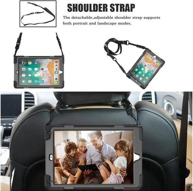 Alt view image 7 of 7 - BONAEVER Shockproof Case for iPad 9.7 inch 2017 2018 iPad Air 2 2017 iPad Pro 9.7 2016 with Rotating Stand and Strap Pencil Holder Shoulder Strap
