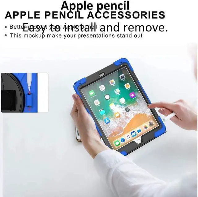 Alt view image 3 of 7 - BONAEVER Shockproof Case for iPad 9.7 inch 2017 2018 iPad Air 2 2017 iPad Pro 9.7 2016 with Rotating Stand and Strap Pencil Holder Shoulder Strap