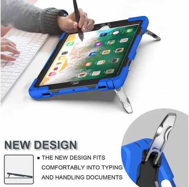 Alt view image 4 of 7 - BONAEVER Shockproof Case for iPad 9.7 inch 2017 2018 iPad Air 2 2017 iPad Pro 9.7 2016 with Rotating Stand and Strap Pencil Holder Shoulder Strap