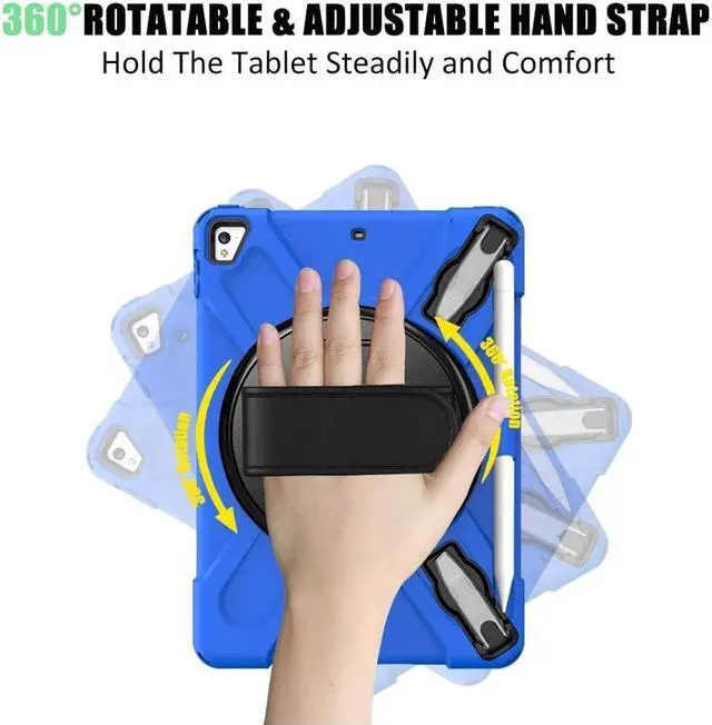Alt view image 6 of 7 - BONAEVER Shockproof Case for iPad 9.7 inch 2017 2018 iPad Air 2 2017 iPad Pro 9.7 2016 with Rotating Stand and Strap Pencil Holder Shoulder Strap