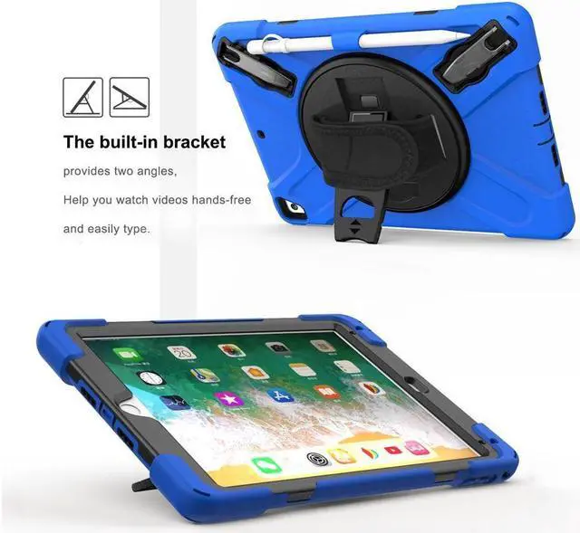 Alt view image 5 of 7 - BONAEVER Shockproof Case for iPad 9.7 inch 2017 2018 iPad Air 2 2017 iPad Pro 9.7 2016 with Rotating Stand and Strap Pencil Holder Shoulder Strap