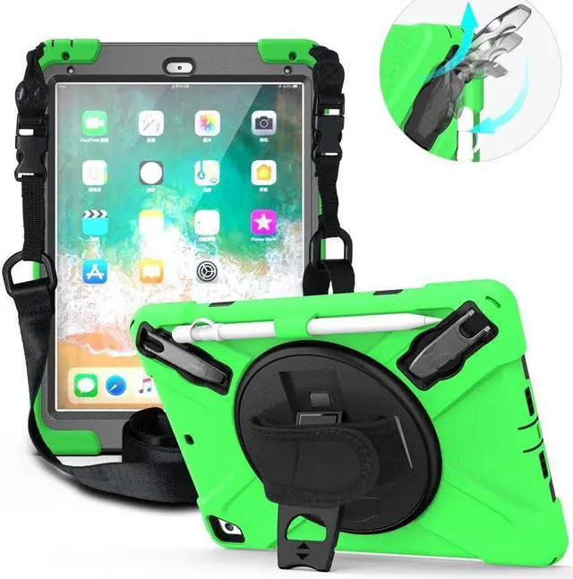 Main image of BONAEVER Shockproof Case for iPad 9.7 inch 2017 2018 iPad Air 2 2017 iPad Pro 9.7 2016 with Rotating Stand and Strap Pencil Holder Shoulder Strap
