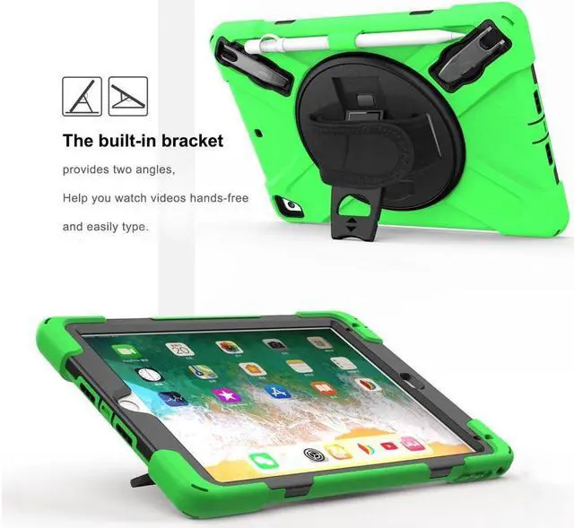 Alt view image 4 of 7 - BONAEVER Shockproof Case for iPad 9.7 inch 2017 2018 iPad Air 2 2017 iPad Pro 9.7 2016 with Rotating Stand and Strap Pencil Holder Shoulder Strap