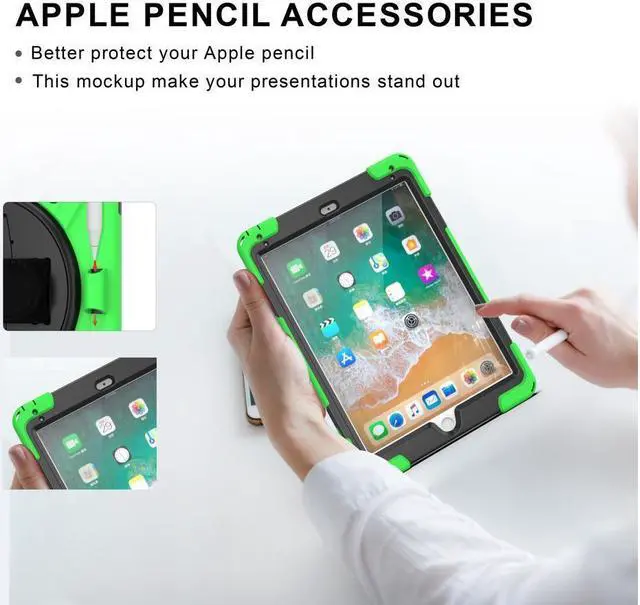 Alt view image 6 of 7 - BONAEVER Shockproof Case for iPad 9.7 inch 2017 2018 iPad Air 2 2017 iPad Pro 9.7 2016 with Rotating Stand and Strap Pencil Holder Shoulder Strap