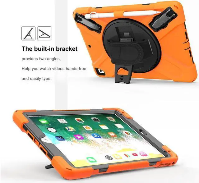 Alt view image 5 of 7 - BONAEVER Shockproof Case for iPad 9.7 inch 2017 2018 iPad Air 2 2017 iPad Pro 9.7 2016 with Rotating Stand and Strap Pencil Holder Shoulder Strap