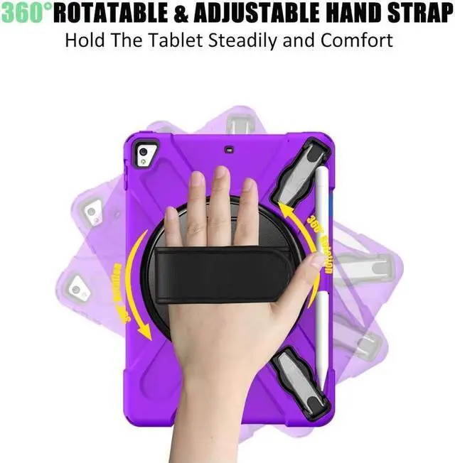 Alt view image 2 of 7 - BONAEVER Shockproof Case for iPad 9.7 inch 2017 2018 iPad Air 2 2017 iPad Pro 9.7 2016 with Rotating Stand and Strap Pencil Holder Shoulder Strap