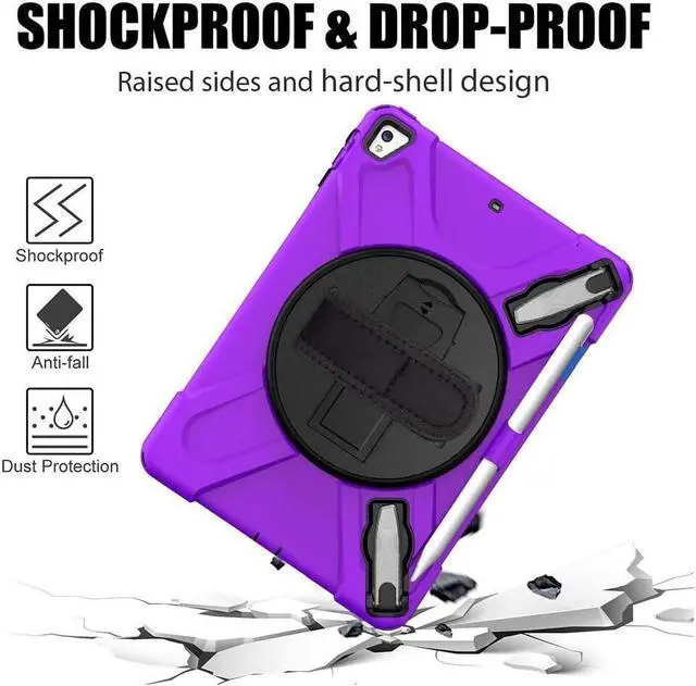 Alt view image 3 of 7 - BONAEVER Shockproof Case for iPad 9.7 inch 2017 2018 iPad Air 2 2017 iPad Pro 9.7 2016 with Rotating Stand and Strap Pencil Holder Shoulder Strap