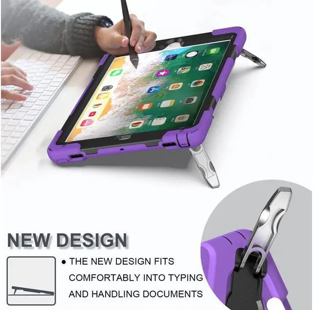 Alt view image 5 of 7 - BONAEVER Shockproof Case for iPad 9.7 inch 2017 2018 iPad Air 2 2017 iPad Pro 9.7 2016 with Rotating Stand and Strap Pencil Holder Shoulder Strap
