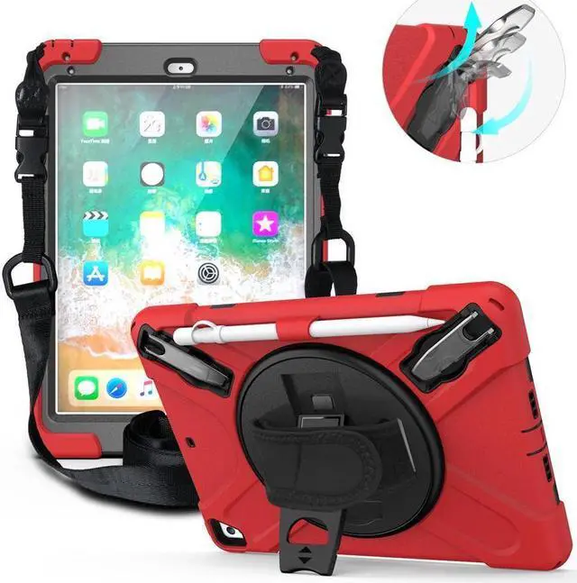 Main image of BONAEVER Shockproof Case for iPad 9.7 inch 2017 2018 iPad Air 2 2017 iPad Pro 9.7 2016 with Rotating Stand and Strap Pencil Holder Shoulder Strap