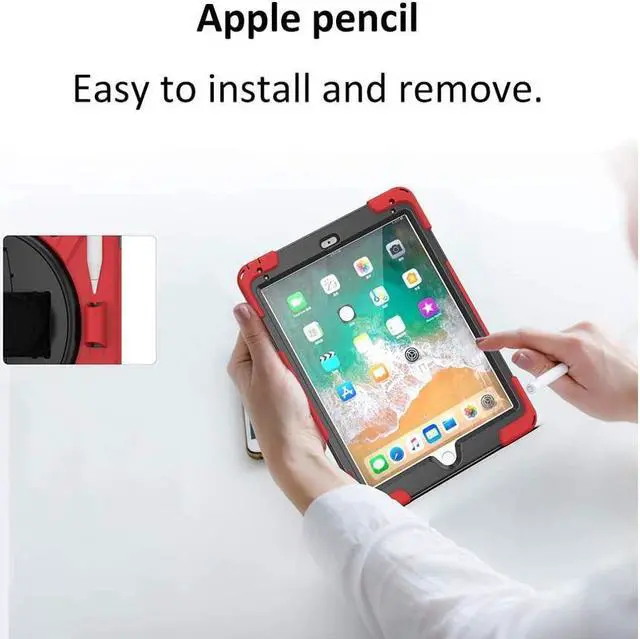 Alt view image 3 of 7 - BONAEVER Shockproof Case for iPad 9.7 inch 2017 2018 iPad Air 2 2017 iPad Pro 9.7 2016 with Rotating Stand and Strap Pencil Holder Shoulder Strap