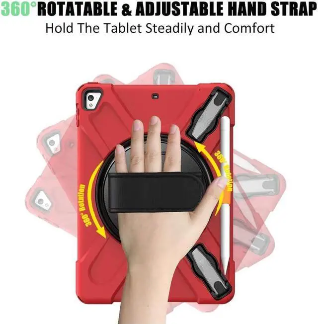 Alt view image 4 of 7 - BONAEVER Shockproof Case for iPad 9.7 inch 2017 2018 iPad Air 2 2017 iPad Pro 9.7 2016 with Rotating Stand and Strap Pencil Holder Shoulder Strap