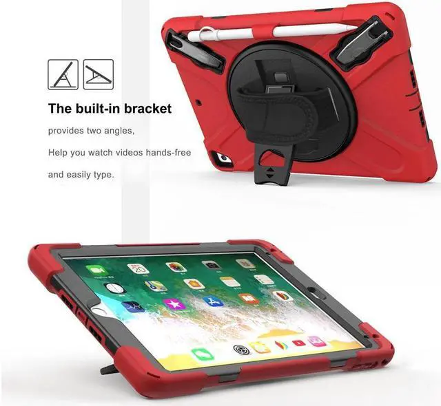 Alt view image 5 of 7 - BONAEVER Shockproof Case for iPad 9.7 inch 2017 2018 iPad Air 2 2017 iPad Pro 9.7 2016 with Rotating Stand and Strap Pencil Holder Shoulder Strap
