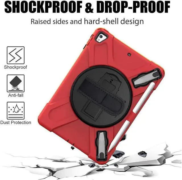 Alt view image 2 of 7 - BONAEVER Shockproof Case for iPad 9.7 inch 2017 2018 iPad Air 2 2017 iPad Pro 9.7 2016 with Rotating Stand and Strap Pencil Holder Shoulder Strap