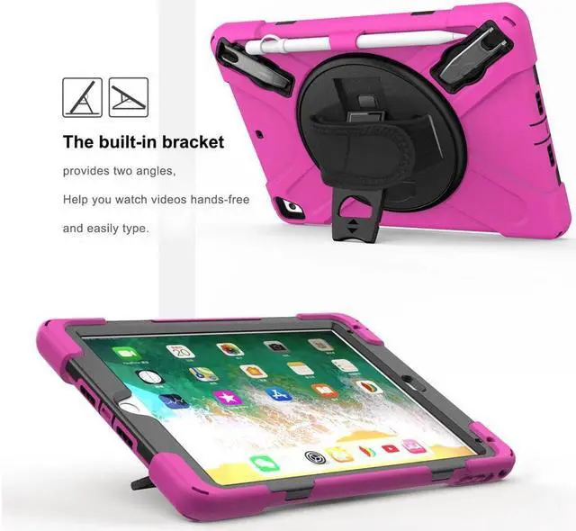 Alt view image 2 of 7 - BONAEVER Shockproof Case for iPad 9.7 inch 2017 2018 iPad Air 2 2017 iPad Pro 9.7 2016 with Rotating Stand and Strap Pencil Holder Shoulder Strap