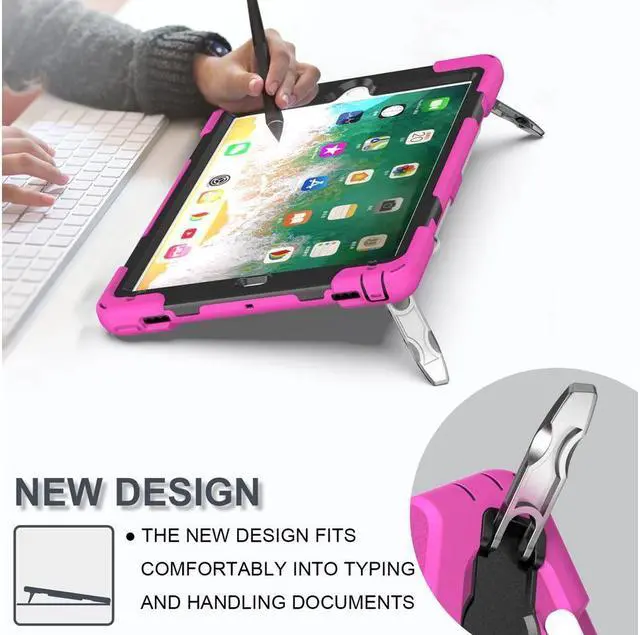 Alt view image 3 of 7 - BONAEVER Shockproof Case for iPad 9.7 inch 2017 2018 iPad Air 2 2017 iPad Pro 9.7 2016 with Rotating Stand and Strap Pencil Holder Shoulder Strap