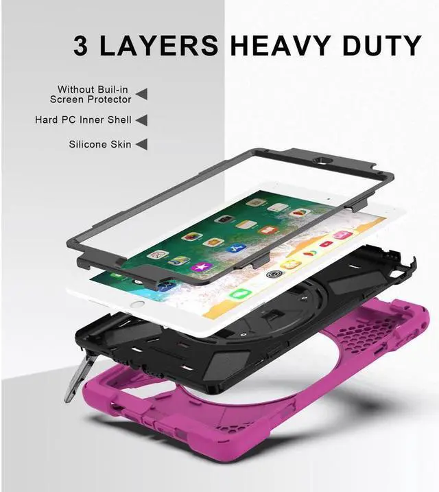 Alt view image 6 of 7 - BONAEVER Shockproof Case for iPad 9.7 inch 2017 2018 iPad Air 2 2017 iPad Pro 9.7 2016 with Rotating Stand and Strap Pencil Holder Shoulder Strap