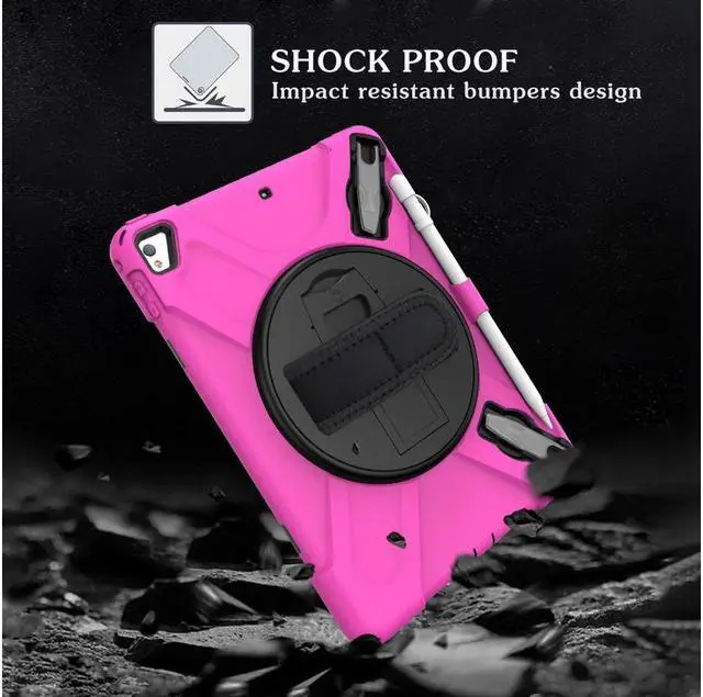 Alt view image 7 of 7 - BONAEVER Shockproof Case for iPad 9.7 inch 2017 2018 iPad Air 2 2017 iPad Pro 9.7 2016 with Rotating Stand and Strap Pencil Holder Shoulder Strap