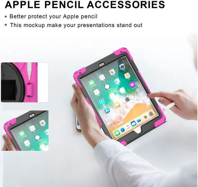 Alt view image 5 of 7 - BONAEVER Shockproof Case for iPad 9.7 inch 2017 2018 iPad Air 2 2017 iPad Pro 9.7 2016 with Rotating Stand and Strap Pencil Holder Shoulder Strap