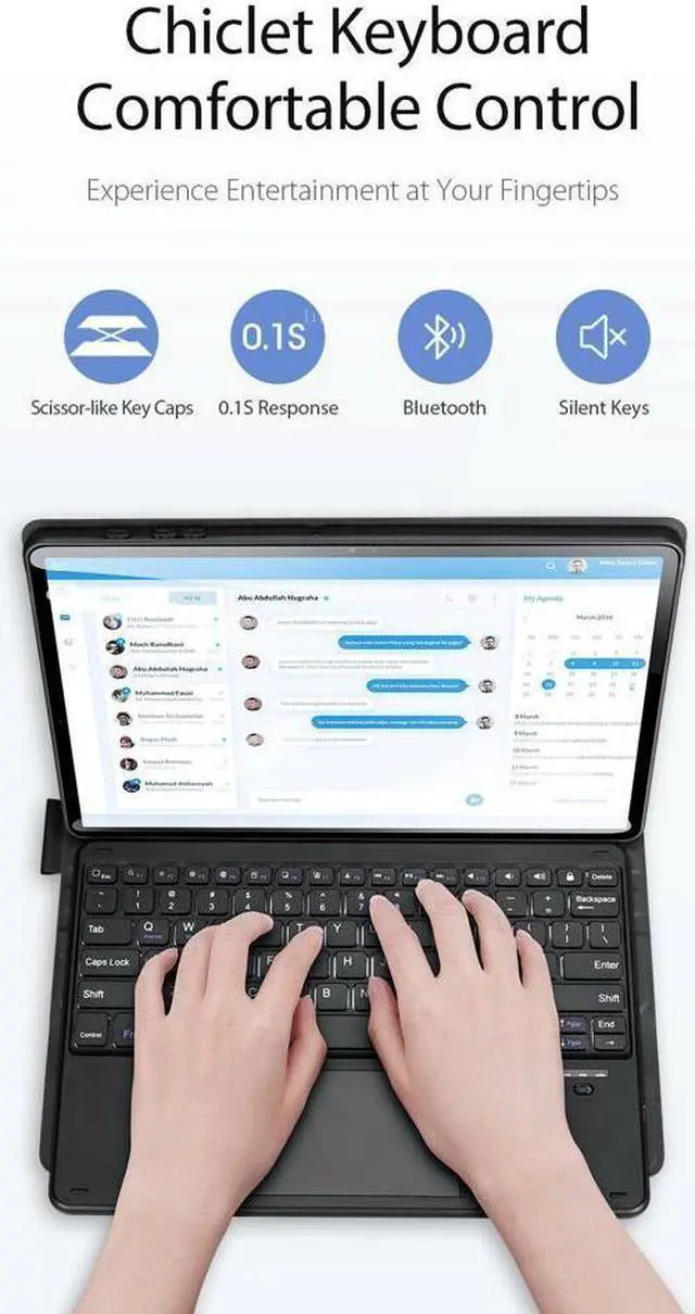 Alt view image 4 of 7 - BONAEVER Touchpad Keyboard Case for Samsung Galaxy Tab S8 Ultra 14.6 inch 2022 14.6 inch Model SM-X900 / SM-X906 Wireless Trackpad Keyboard & Slim PU Leather Stand Cover with S Pen Holder