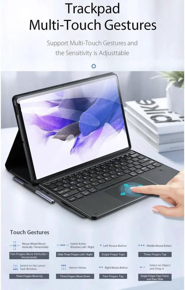 Alt view image 5 of 7 - BONAEVER Touchpad Keyboard Case for Samsung Galaxy Tab S8 Ultra 14.6 inch 2022 14.6 inch Model SM-X900 / SM-X906 Wireless Trackpad Keyboard & Slim PU Leather Stand Cover with S Pen Holder