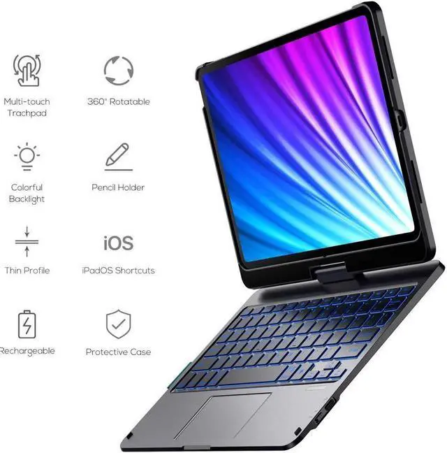 Alt view image 4 of 7 - BONAEVER Touchpad Keyboard Case for iPad Air 11 Inch M3 M2 2025 2024 iPad Pro 11 Inch 2022 2021 2020 2018 iPad Air 5th 4th Gen 10.9 with Multi-Touch Trackpad / Pencil Holder 360° Rotatable 7 Color