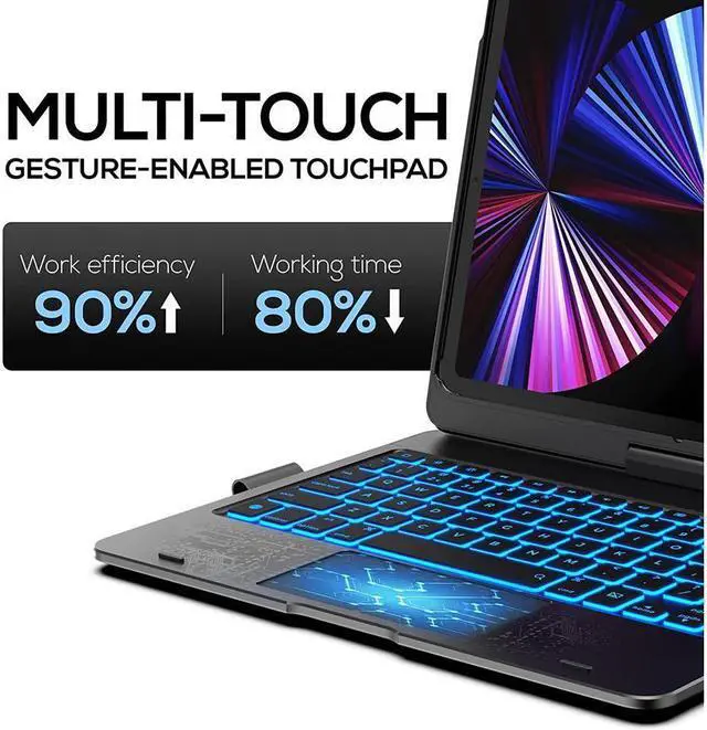 Alt view image 3 of 7 - BONAEVER Touchpad Keyboard Case for iPad Air 11 Inch M3 M2 2025 2024 iPad Pro 11 Inch 2022 2021 2020 2018 iPad Air 5th 4th Gen 10.9 with Multi-Touch Trackpad / Pencil Holder 360° Rotatable 7 Color