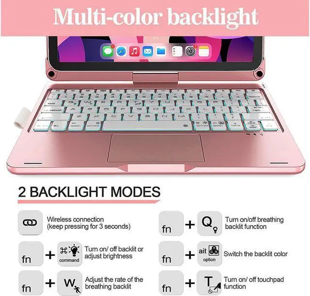 Alt view image 4 of 7 - BONAEVER Touchpad Keyboard Case for iPad Air 11 Inch M3 M2 2025 2024 iPad Pro 11 Inch 2022 2021 2020 2018 iPad Air 5th 4th Gen 10.9 with Multi-Touch Trackpad / Pencil Holder 360° Rotatable 7 Color