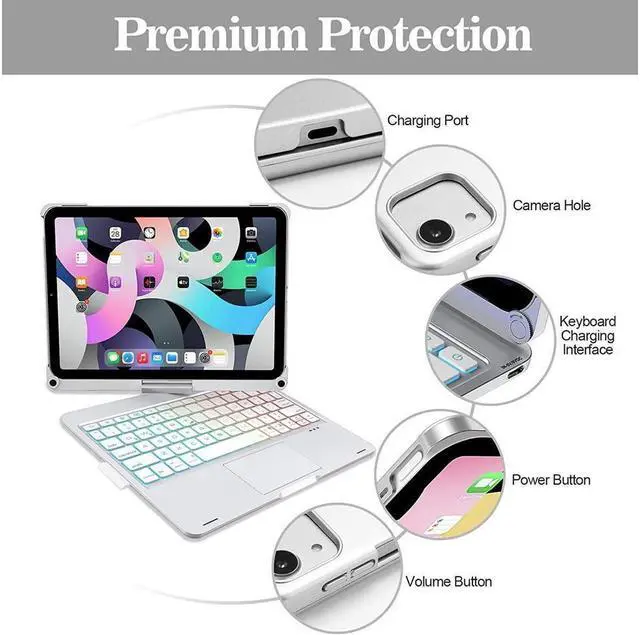 Alt view image 3 of 7 - BONAEVER Touchpad Keyboard Case for iPad Air 11 Inch M3 M2 2025 2024 iPad Pro 11 Inch 2022 2021 2020 2018 iPad Air 5th 4th Gen 10.9 with Multi-Touch Trackpad / Pencil Holder 360° Rotatable 7 Color