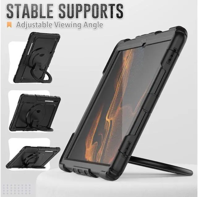 Alt view image 4 of 7 - BONAEVER For Samsung Galaxy Tab S8 Ultra 14.6" Case Model SM-X900 SM-X906 with S Pen Holder Shockproof Protective Cover with Rotating Stand and & Shoulder Strap