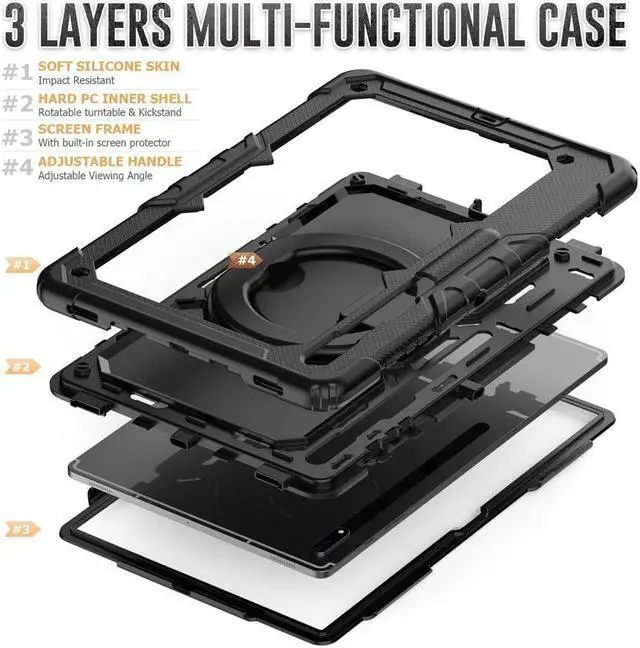 Alt view image 5 of 7 - BONAEVER For Samsung Galaxy Tab S8 Ultra 14.6" Case Model SM-X900 SM-X906 with S Pen Holder Shockproof Protective Cover with Rotating Stand and & Shoulder Strap