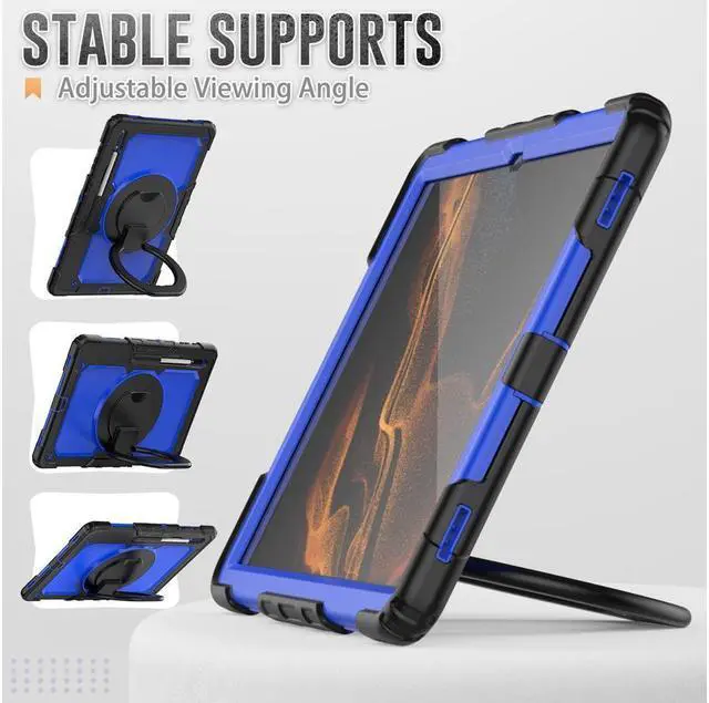 Alt view image 2 of 7 - BONAEVER For Samsung Galaxy Tab S8 Ultra 14.6" Case Model SM-X900 SM-X906 with S Pen Holder Shockproof Protective Cover with Rotating Stand and & Shoulder Strap