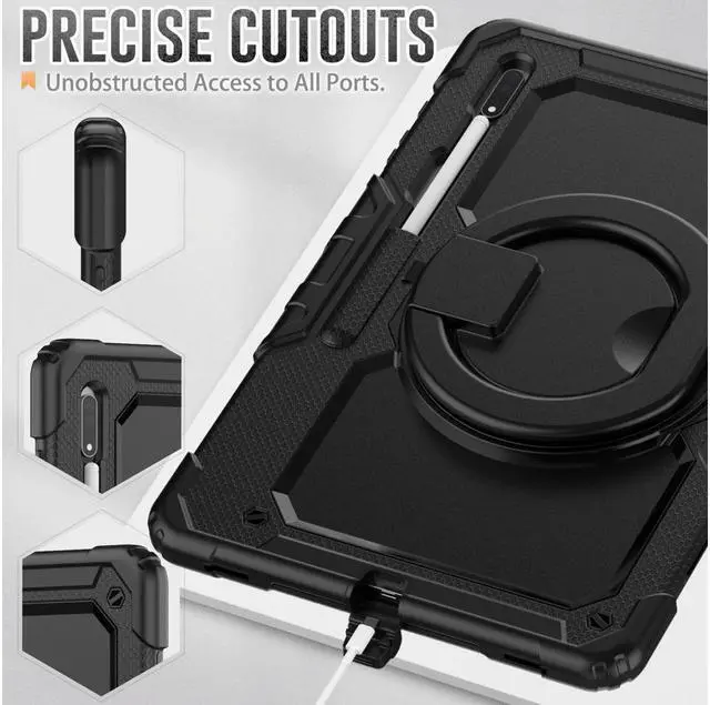 Alt view image 6 of 7 - BONAEVER For Samsung Galaxy Tab S8 Ultra 14.6" Case Model SM-X900 SM-X906 with S Pen Holder Shockproof Protective Cover with Rotating Stand and & Shoulder Strap