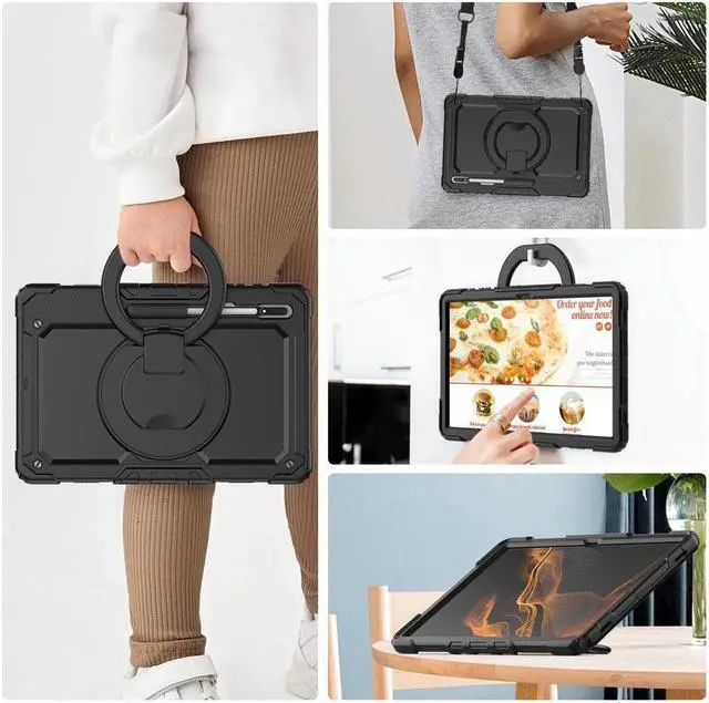 Alt view image 7 of 7 - BONAEVER For Samsung Galaxy Tab S8 Ultra 14.6" Case Model SM-X900 SM-X906 with S Pen Holder Shockproof Protective Cover with Rotating Stand and & Shoulder Strap
