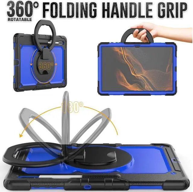 Alt view image 4 of 7 - BONAEVER For Samsung Galaxy Tab S8 Ultra 14.6" Case Model SM-X900 SM-X906 with S Pen Holder Shockproof Protective Cover with Rotating Stand and & Shoulder Strap