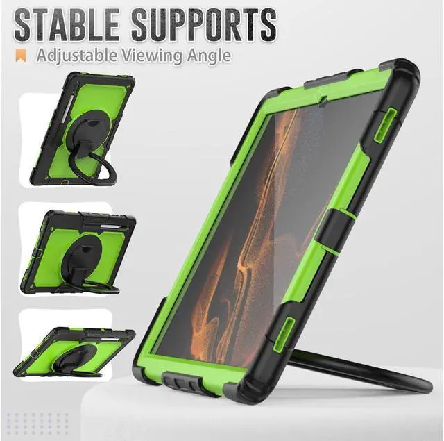 Alt view image 2 of 7 - BONAEVER For Samsung Galaxy Tab S8 Ultra 14.6" Case Model SM-X900 SM-X906 with S Pen Holder Shockproof Protective Cover with Rotating Stand and & Shoulder Strap