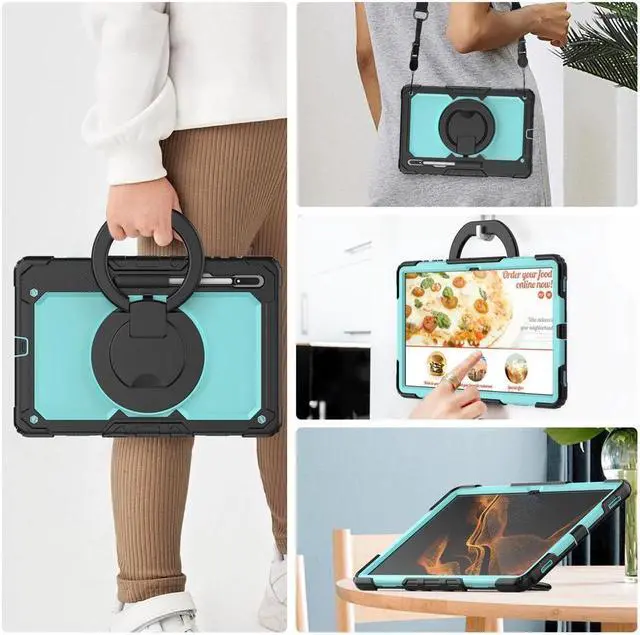 Alt view image 6 of 6 - BONAEVER For Samsung Galaxy Tab S8 Ultra 14.6" Case Model SM-X900 SM-X906 with S Pen Holder Shockproof Protective Cover with Rotating Stand and & Shoulder Strap