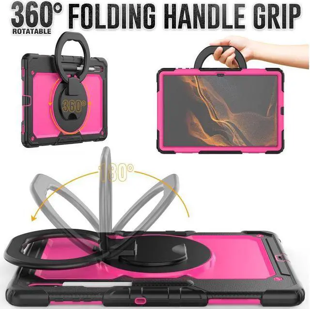 Alt view image 3 of 7 - BONAEVER For Samsung Galaxy Tab S8 Ultra 14.6" Case Model SM-X900 SM-X906 with S Pen Holder Shockproof Protective Cover with Rotating Stand and & Shoulder Strap
