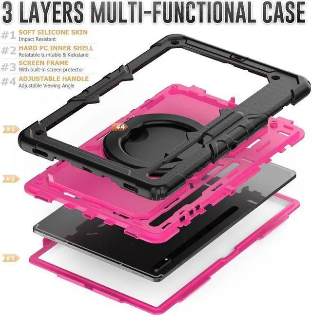 Alt view image 4 of 7 - BONAEVER For Samsung Galaxy Tab S8 Ultra 14.6" Case Model SM-X900 SM-X906 with S Pen Holder Shockproof Protective Cover with Rotating Stand and & Shoulder Strap