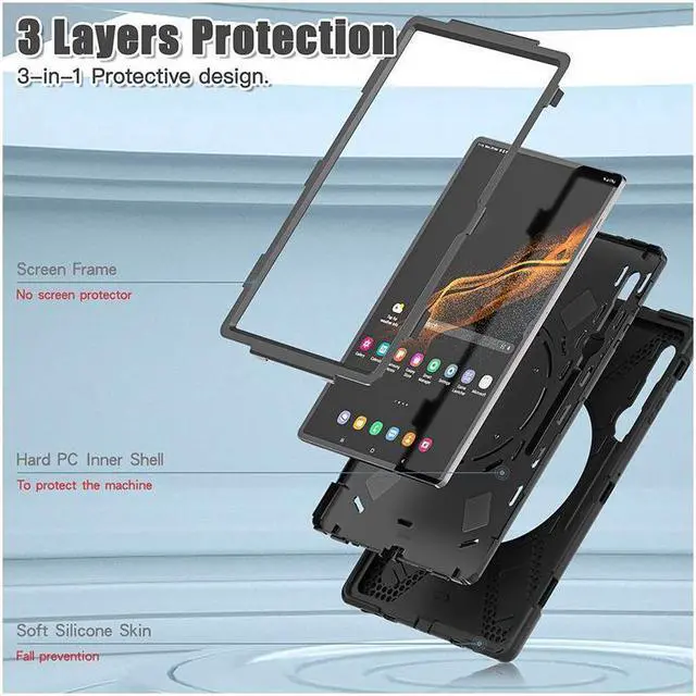 Alt view image 6 of 7 - BONAEVER For Samsung Galaxy Tab S8 Ultra 14.6 inch 2022 Case Shockproof Protective Case for Galaxy Tab S8 Ultra 14.6" 2022 Model SM-X900 SM-X906 with Stand andandle Hand Strap & Shoulder Strap