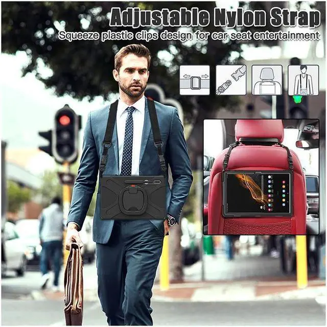 Alt view image 7 of 7 - BONAEVER For Samsung Galaxy Tab S8 Ultra 14.6 inch 2022 Case Shockproof Protective Case for Galaxy Tab S8 Ultra 14.6" 2022 Model SM-X900 SM-X906 with Stand andandle Hand Strap & Shoulder Strap