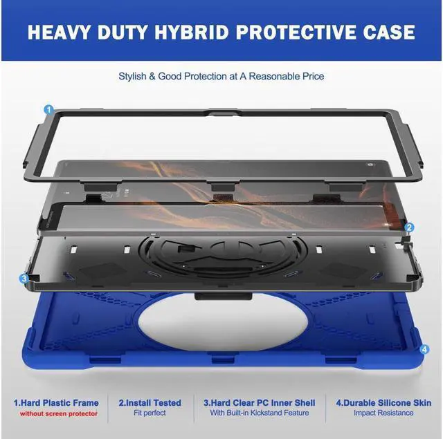 Alt view image 6 of 7 - BONAEVER For Samsung Galaxy Tab S8 Ultra 14.6 inch 2022 Case Shockproof Protective Case for Galaxy Tab S8 Ultra 14.6" Model SM-X900 / SM-X906 with Stand andandle Hand Strap & Shoulder Strap