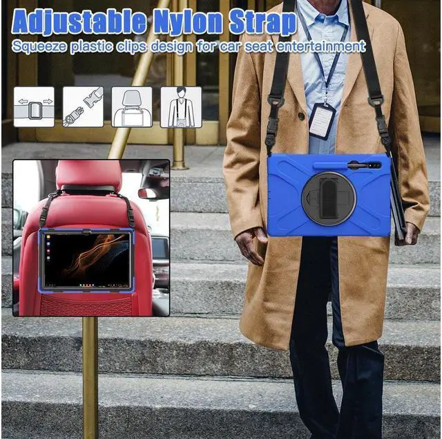 Alt view image 7 of 7 - BONAEVER For Samsung Galaxy Tab S8 Ultra 14.6 inch 2022 Case Shockproof Protective Case for Galaxy Tab S8 Ultra 14.6" Model SM-X900 / SM-X906 with Stand andandle Hand Strap & Shoulder Strap