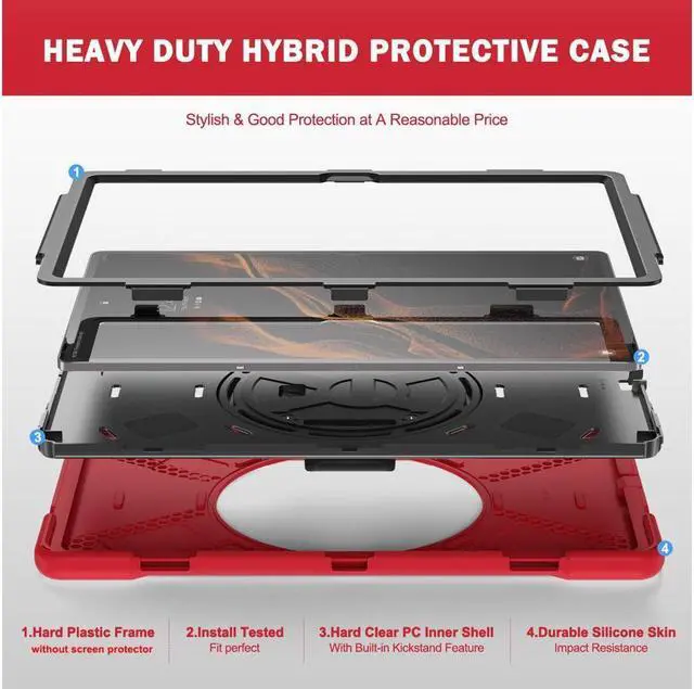 Alt view image 6 of 7 - BONAEVER For Samsung Galaxy Tab S8 Ultra 14.6 inch 2022 Case Shockproof Protective Case for Galaxy Tab S8 Ultra 14.6" Model SM-X900 / SM-X906 with Stand andandle Hand Strap & Shoulder Strap