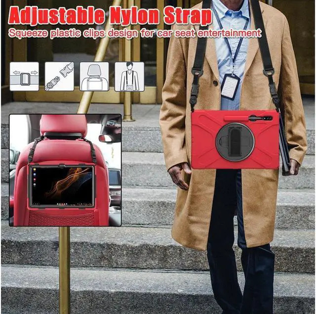 Alt view image 7 of 7 - BONAEVER For Samsung Galaxy Tab S8 Ultra 14.6 inch 2022 Case Shockproof Protective Case for Galaxy Tab S8 Ultra 14.6" Model SM-X900 / SM-X906 with Stand andandle Hand Strap & Shoulder Strap