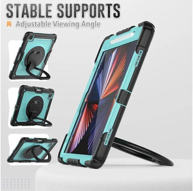 Alt view image 3 of 7 - BONAEVER Case For iPad Pro 12.9 inch 2022 2021 2020 2018 6th 5th 4th 3rd Gen with Screen Protector Pen Holder Stand Shoulder Strap Shockproof Protective Cover