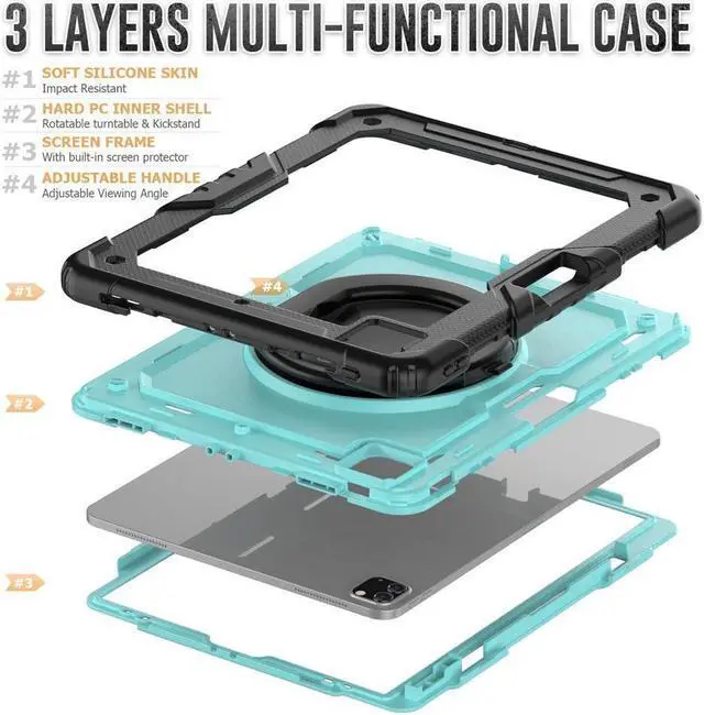 Alt view image 4 of 7 - BONAEVER Case For iPad Pro 12.9 inch 2022 2021 2020 2018 6th 5th 4th 3rd Gen with Screen Protector Pen Holder Stand Shoulder Strap Shockproof Protective Cover