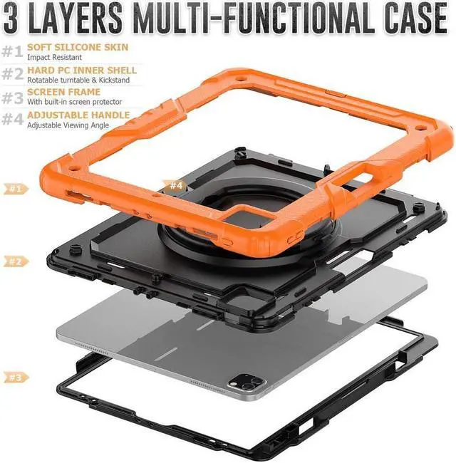 Alt view image 4 of 7 - BONAEVER Case For iPad Pro 12.9 inch 2022 2021 2020 2018 6th 5th 4th 3rd Gen with Screen Protector Pen Holder Stand Shoulder Strap Shockproof Protective Cover