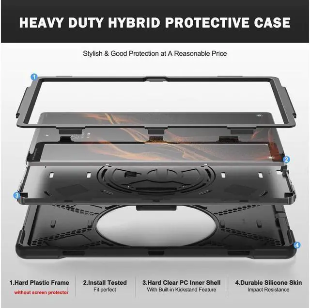 Alt view image 6 of 7 - BONAEVER For Samsung Galaxy Tab S8 Ultra 14.6 inch 2022 Case Shockproof Protective Case for Galaxy Tab S8 Ultra 14.6" Model SM-X900 / SM-X906 with Stand andandle Hand Strap & Shoulder Strap