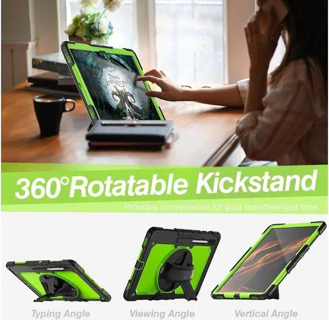 Alt view image 6 of 7 - BONAEVER For Samsung Galaxy Tab S8 Ultra 14.6 inch Case Model SM-X900 / SM-X906 with S Pen Holder Rugged Shockproof Protective Cover with Rotating Stand and & Shoulder Strap